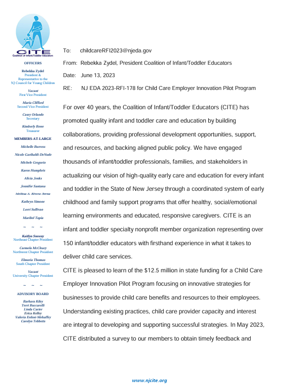 NJ EDA 2023-RFI-178 for Child Care Employer Innovation Pilot Program